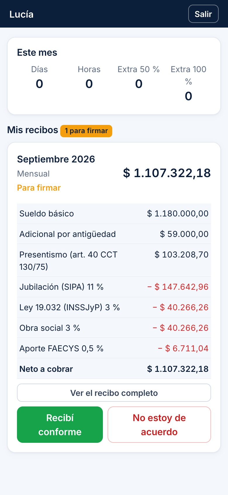 El recibo de sueldo en el celular